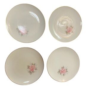 1960's Noritake Roseville Dinnerware Plate Floral Patterned Pink Rose Set of 4